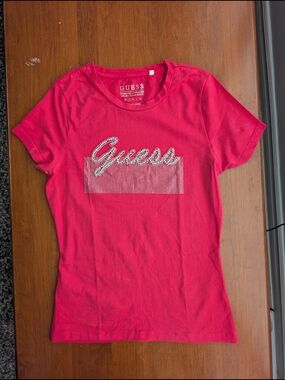 Guess Rhinestone Logo Tee - Hot Pink